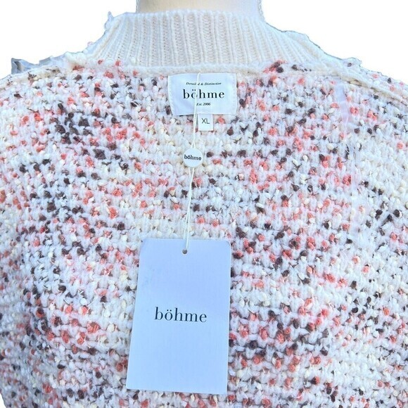 BOHME. Women's Open Front Cardigan XL Acrylic/ Nylon/Polyester Two Pockets Ivory - Picture 4 of 16